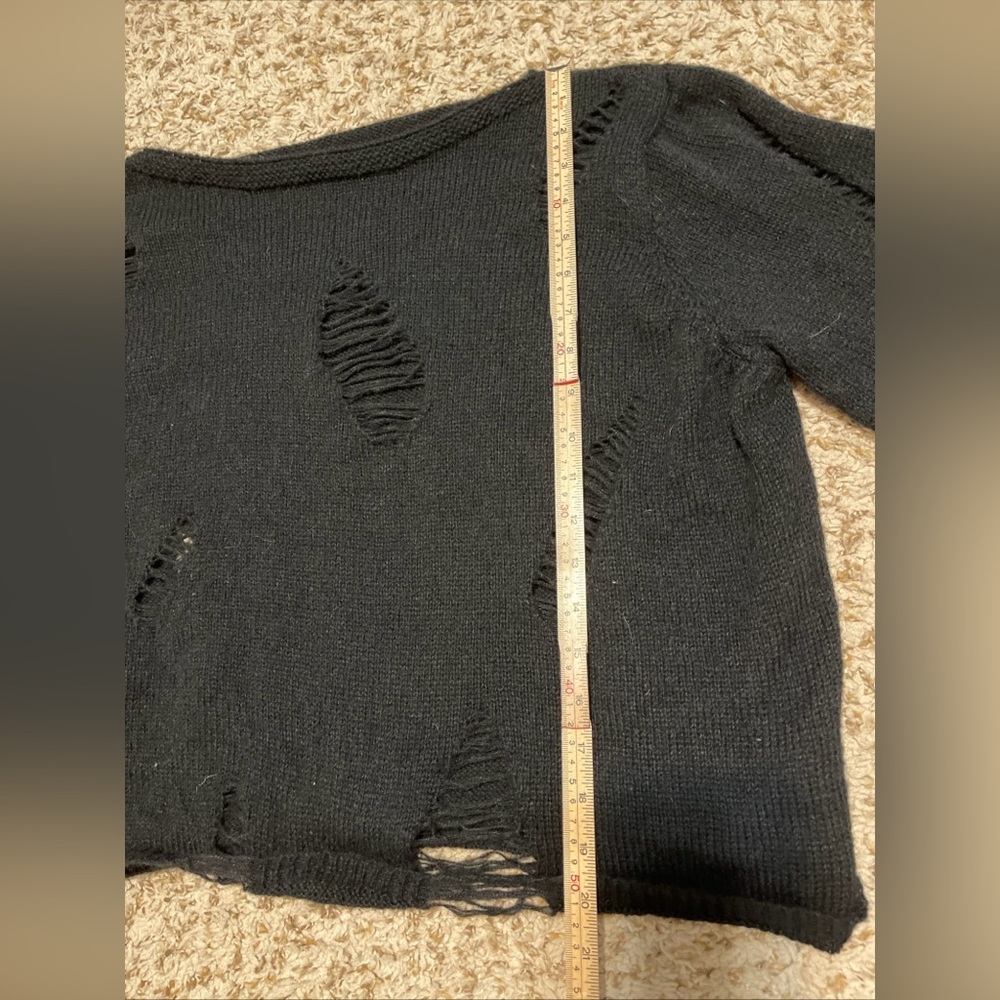 Romwe Black Fairy Distressed Sweater Shredded Open Knit Grunge Sheer Goth XL - Picture 8 of 8